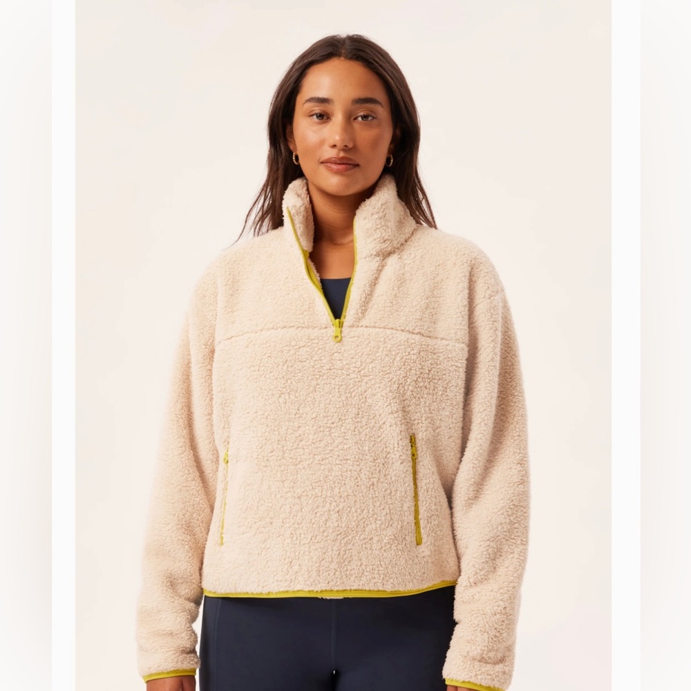 Girlfriend Collective Cream Recycled Half-Zip Fleece Size Large